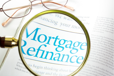 a magnifying glass over the words "Mortgage Refinance"